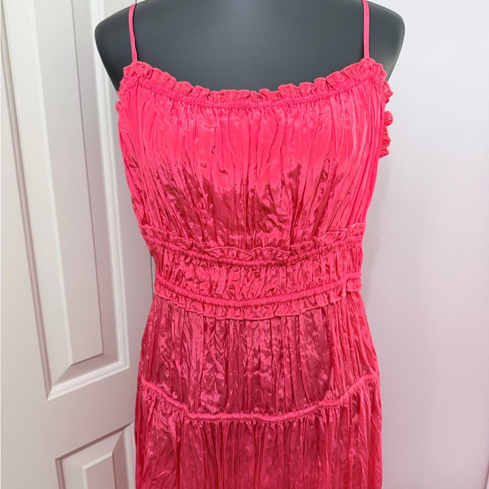 J. Crew Hot Pink Ruched Midi Dress - Picture 4 of 9